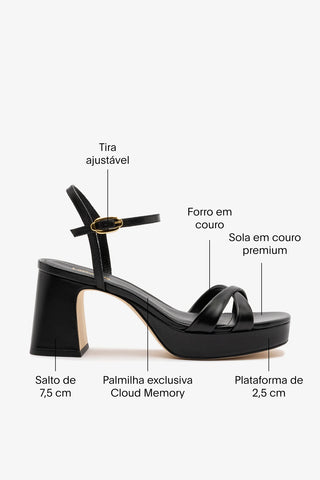 Sandália Plataforma Bianca Low Couro Preto Sandal Larroudé