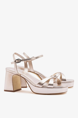 Sandália Plataforma Bianca Low Couro Champagne Sandal Larroudé