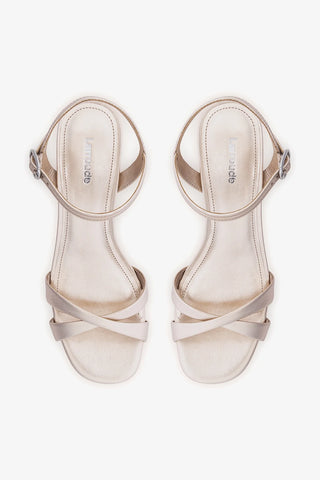 Sandália Plataforma Bianca Low Couro Champagne Sandal Larroudé