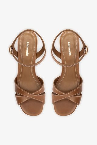 Sandália Plataforma Bianca Low Couro Caramelo Sandal Larroudé
