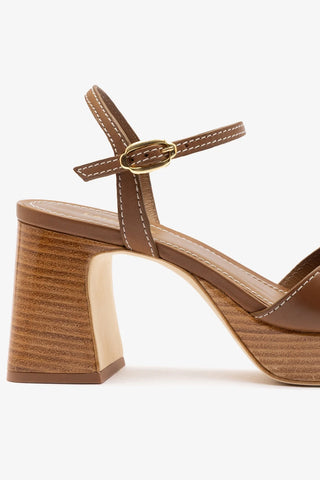 Sandália Plataforma Bianca Low Couro Caramelo Sandal Larroudé