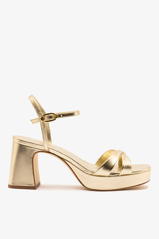 Sandália Plataforma Bianca Low Couro Dourado Sandal Larroudé