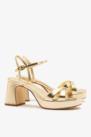 Sandália Plataforma Bianca Low Couro Dourado Sandal Larroudé