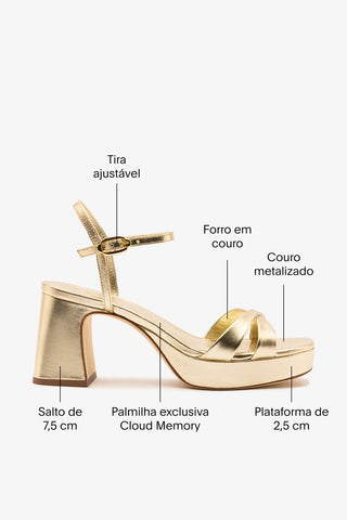 Sandália Plataforma Bianca Low Couro Dourado Sandal Larroudé