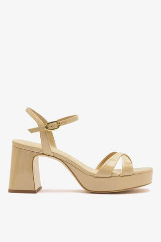 Sandália Plataforma Bianca Low Couro Verniz Bege Claro Sandal Larroudé