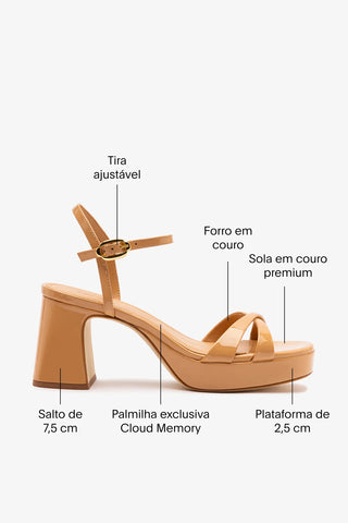 Sandália Plataforma Bianca Low Couro Verniz Bege Sandal Larroudé
