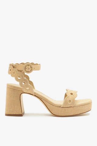 Sandália Dolly Low Ráfia Bege e Broderie Sandal Larroudé