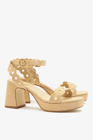 Sandália Dolly Low Ráfia Bege e Broderie Sandal Larroudé