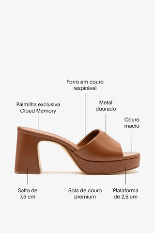 Mule Plataforma Dolly Low Couro Caramelo Sandal Larroudé