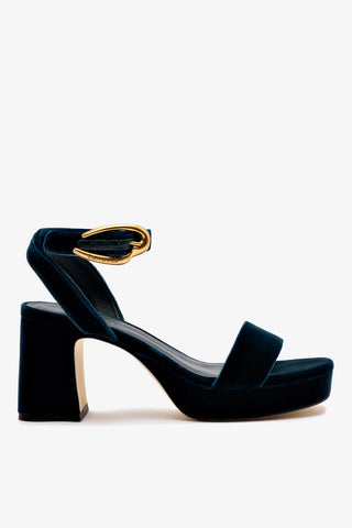Sandália Dolly Verona Low Veludo Azul Sandal Larroudé