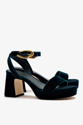 Sandália Dolly Verona Low Veludo Azul Sandal Larroudé