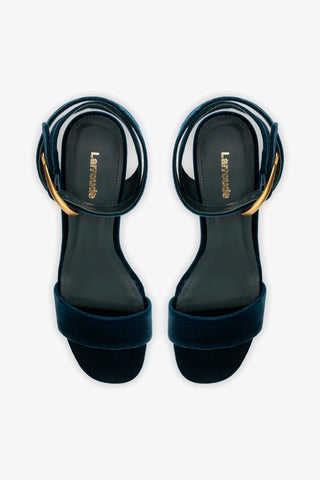 Sandália Dolly Verona Low Veludo Azul Sandal Larroudé
