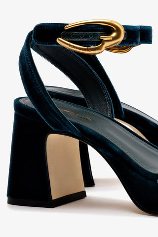 Sandália Dolly Verona Low Veludo Azul Sandal Larroudé
