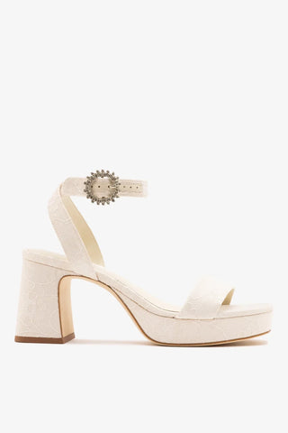 Larroudé x Markarian: Sandália Plataforma Dolly Low Renda Branco Sandal Larroudé x Markarian