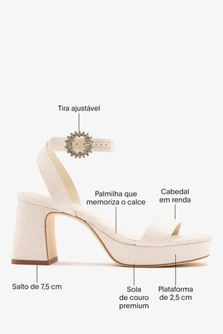 Larroudé x Markarian: Sandália Plataforma Dolly Low Renda Branco Sandal Larroudé x Markarian