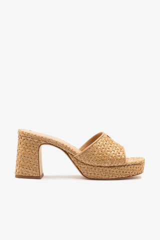 Mule Plataforma Dolly Low Ráfia e Couro Bege Sandal Larroudé