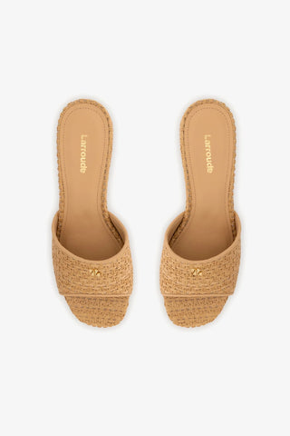 Mule Plataforma Dolly Low Ráfia e Couro Bege Sandal Larroudé