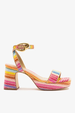 Sandália Plataforma Dolly Verona Low Ráfia Multicor e Couro Bege Sandal Larroudé