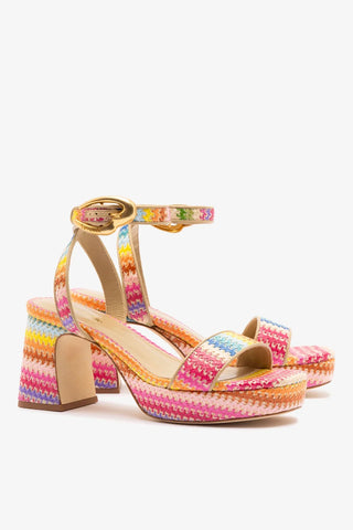 Sandália Plataforma Dolly Verona Low Ráfia Multicor e Couro Bege Sandal Larroudé