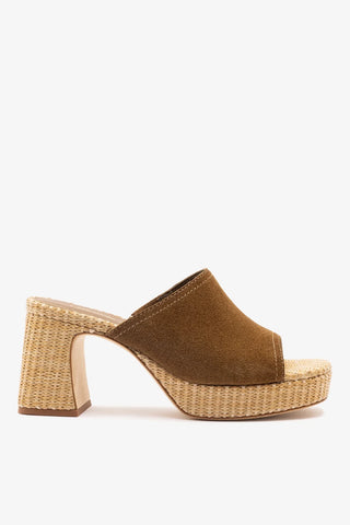 Mule Plataforma Dolly Low Camurça Marrom Sandal Larroudé