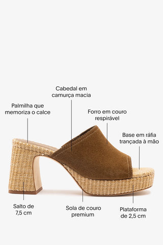 Mule Plataforma Dolly Low Camurça Marrom Sandal Larroudé