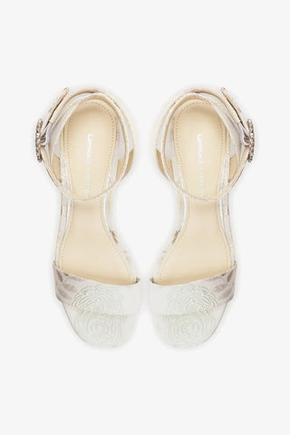 Larroudé x Markarian: Sandália Plataforma Dolly Low Brocado Off White Sandal Larroudé x Markarian