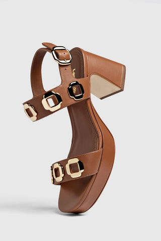 Sandália Milan Dolly Low Couro Caramelo Sandal Larroudé