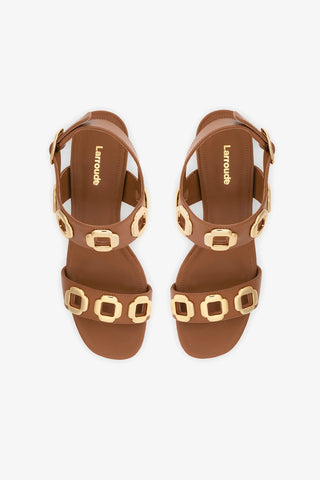 Sandália Milan Dolly Low Couro Caramelo Sandal Larroudé