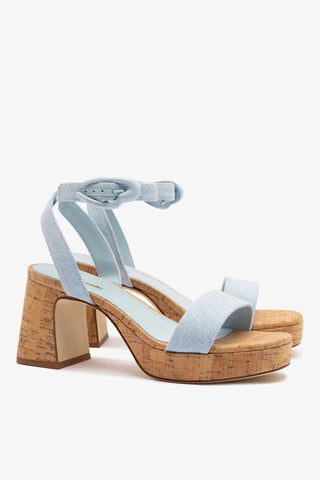 Sandália Dolly Verona Low Jeans Azul e Cortiça Sandal Larroudé