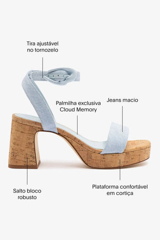 Sandália Dolly Verona Low Jeans Azul e Cortiça Sandal Larroudé
