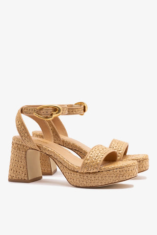 Sandália Dolly Verona Low Ráfia Natural e Couro Bege Sandal Larroudé