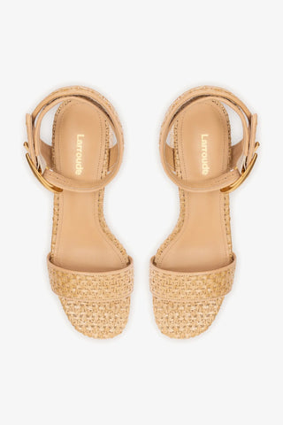 Sandália Dolly Verona Low Ráfia Natural e Couro Bege Sandal Larroudé