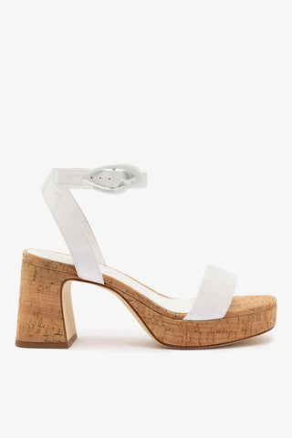 Sandália Dolly Verona Low Couro Verniz Branco e Cortiça Sandal Larroudé