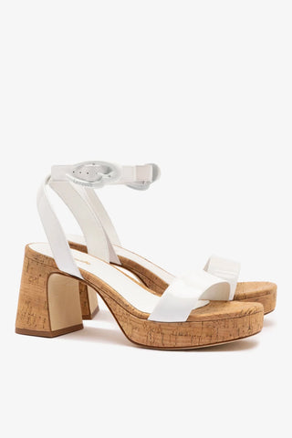 Sandália Dolly Verona Low Couro Verniz Branco e Cortiça Sandal Larroudé