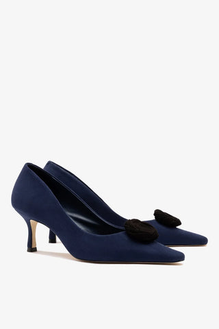 Scarpin Carine Low Camurça Azul Pump Larroudé