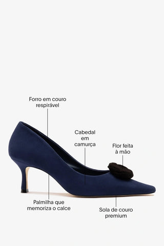Scarpin Carine Low Camurça Azul Pump Larroudé