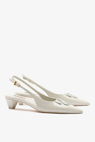 Slingback Kaitlan LL Low Couro Verniz Cinza Pump Larroudé