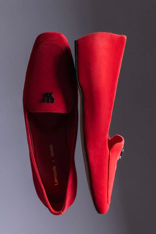 Larroudé x CPPXO: Mocassim Camurça Vermelho Loafer Larroudé x CPPXO