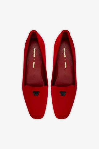 Larroudé x CPPXO: Mocassim Camurça Vermelho Loafer Larroudé x CPPXO