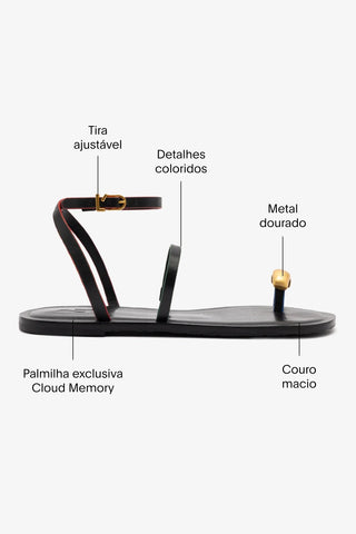 Flat Biarritz Couro Preto Flat Sandal Larroudé