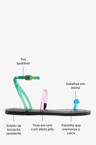 Flat Biarritz Jelly Vinil Rosa, Verde e Azul Flat Larroudé