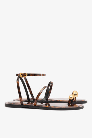 Flat Biarritz Couro Tortoise Flat - Sandal Larroudé