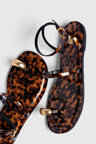 Flat Biarritz Couro Tortoise Flat - Sandal Larroudé