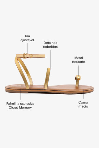 Flat Biarritz Couro Dourado Flat Sandal Larroudé