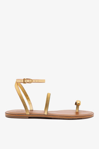 Flat Biarritz Couro Dourado Flat Sandal Larroudé