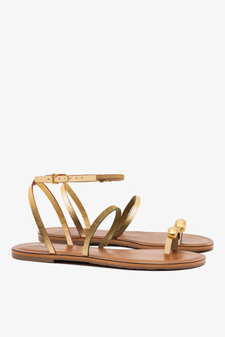 Flat Biarritz Couro Dourado Flat Sandal Larroudé