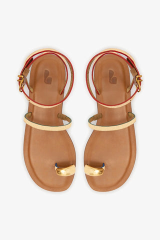 Flat Biarritz Couro Dourado Flat Sandal Larroudé
