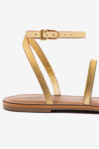 Flat Biarritz Couro Dourado Flat Sandal Larroudé
