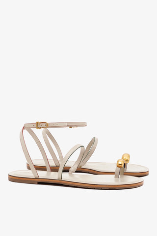 Flat Biarritz Couro Off White Flat Sandal Larroudé