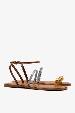 Flat Biarritz Couro Cobra Amarelo, Azul e Marrom Flat Sandal Larroudé